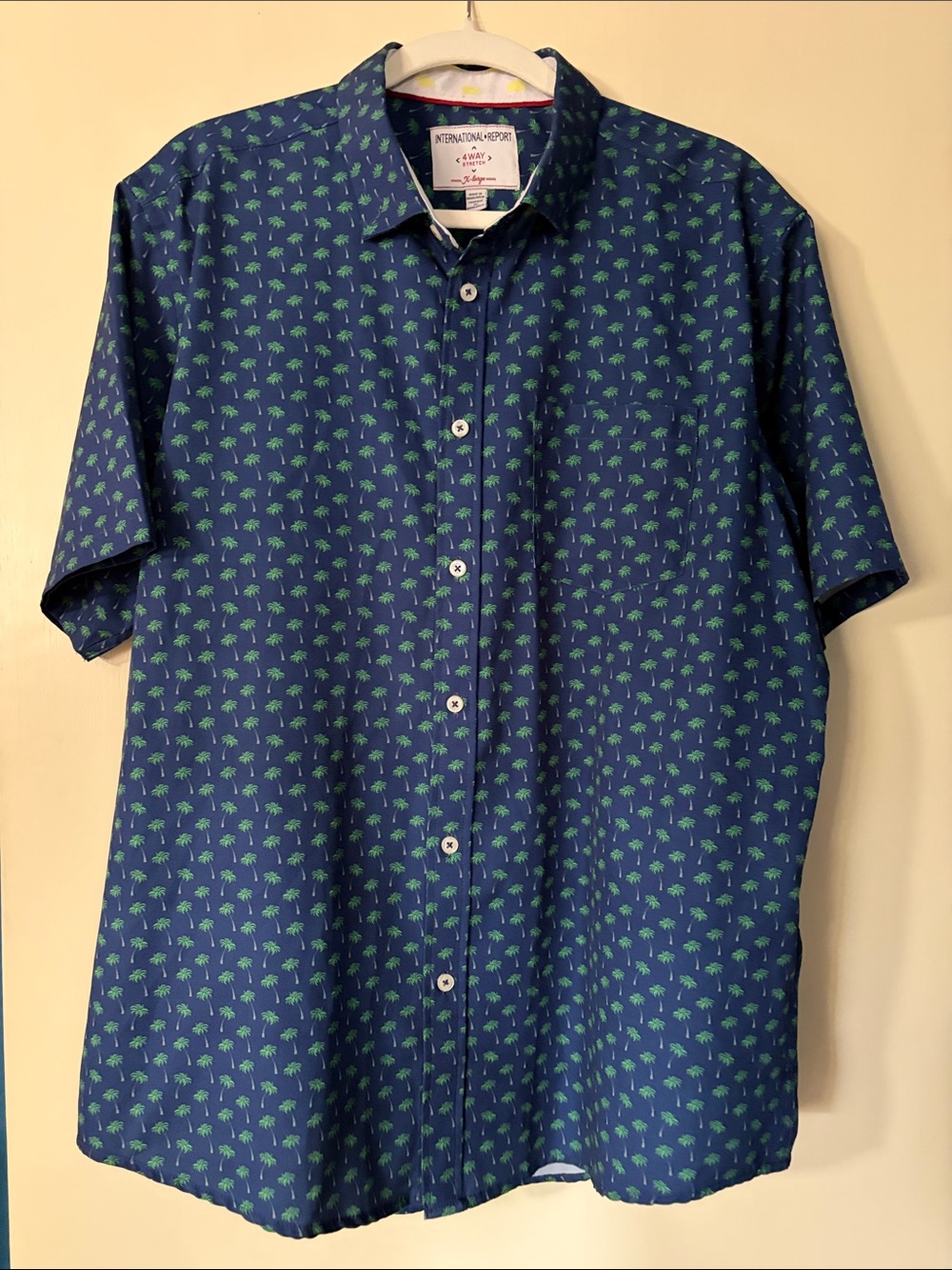 International Concepts Navy Short-Sleeve Palm-Print Shirt with 4-way stretch
